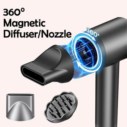 STFF ion Hair Dryer high Speed brushless Motor with Blow Dryer Diffuser,1400W Ultra-Fast Dryer,Ultra-Ligh, Low Noise,Intelligent LCD Display,for Women/Children