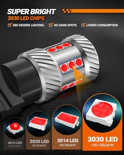 SEALIGHT 3157 LED Bulb Brake Light, 1000% Brighter 3156 LED Bulb Red Super Bright 3056 3057 3047 4057 Bulbs with HD Projector Len, Tail Brake Stop Lights Taillights for Cars, Brilliant Red 2PCS