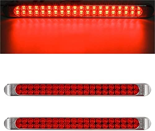 Partsam Waterproof 17" Inch High Power 40 LED Red Utility Trailer Truck RV Stop Tail Turn 3rd Brake Marker Identification Light Bar w/Chrome Bezel DOT Compliant (Pack of 2)