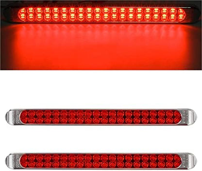Partsam Waterproof 17" Inch High Power 40 LED Red Utility Trailer Truck RV Stop Tail Turn 3rd Brake Marker Identification Light Bar w/Chrome Bezel DOT Compliant (Pack of 2)