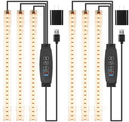 LED Grow Light Strips, Grow Lights for Indoor Plants Full Spectrum 3000K, Plant Light Bar with 3/9/12H Timer, 10 Dimmable Levels for Seedling Succulent,Best Match for Plant Shelf(3 Head×2 Pack)