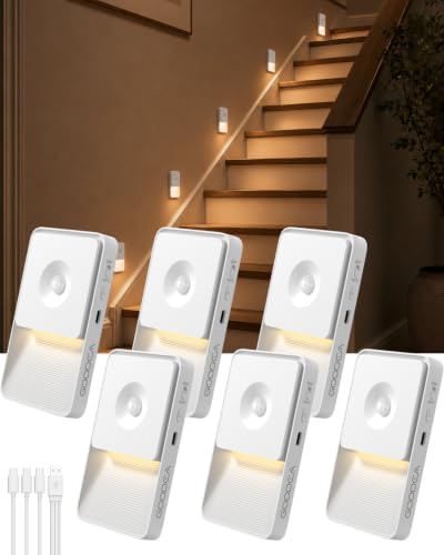 GOODEA 6 Pack Motion Sensor Night Lights, Rechargeable Stair Lights Indoor
