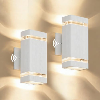 JYV Square Dusk to Dawn Outdoor Wall Lights, Up and Down, White 2 Pack