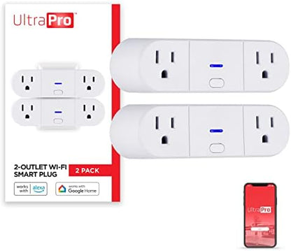 UltraPro Indoor Smart Plug, 2 Grounded Outlets, White, 2 Pack