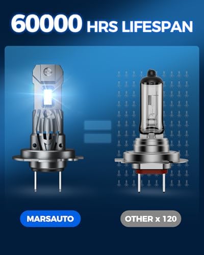 Marsauto M1S H1 H7 LED Bulbs Combo, 80000LM 6000K Cool White Super Bright, 2 Pairs H1+H7 LED Fog Light Replacement, Plug and Play, 60,000+ Hours Lifespan, 4-Pack for ATV Headlights