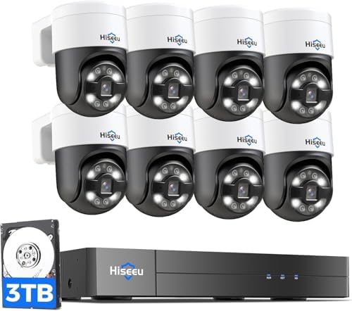 Hiseeu 4K PoE Security Camera System with 8pcs 5MP PoE PTZ Cameras