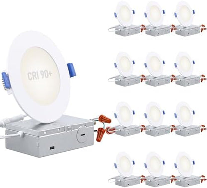 TORCHSTAR 12-Pack 4 Inch Ultra-Thin LED Recessed Light, CRI90 9W, 4000K