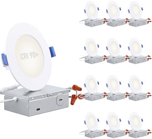 TORCHSTAR 12-Pack 4 Inch Ultra-Thin LED Recessed Light, CRI90 9W, 4000K