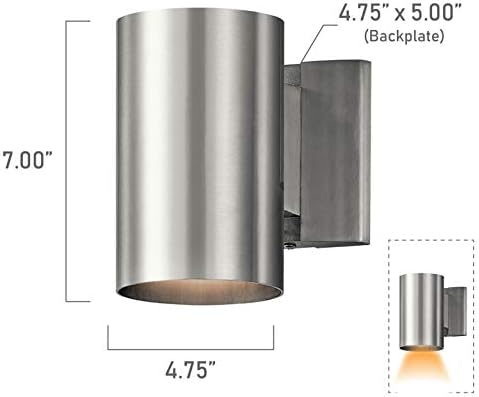 Kichler 9234BA Outdoor Cylinder Wall Mount Sconce DownLight, Brushed Aluminum 1-Light (5" W x 7" H) 65 Watts
