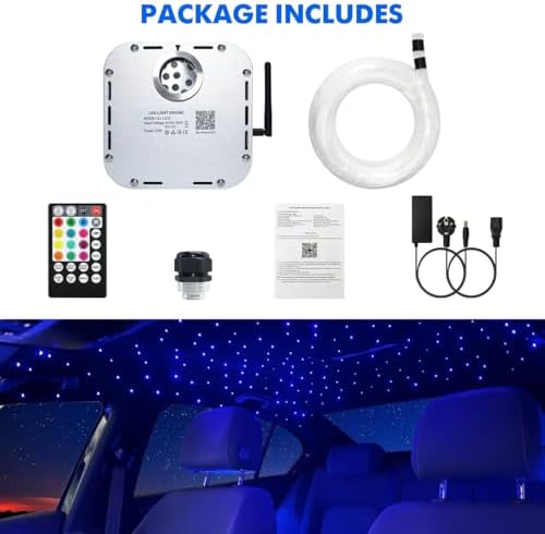 AMKI High Brightness 32W Twinkle 1000pcs Fiber Optic Starlight Headliner Kit 0.03in 13.1ft Fiber Strands RGBW Sound Activated APP Remote Control for Car Home Roof Ceiling Decoration