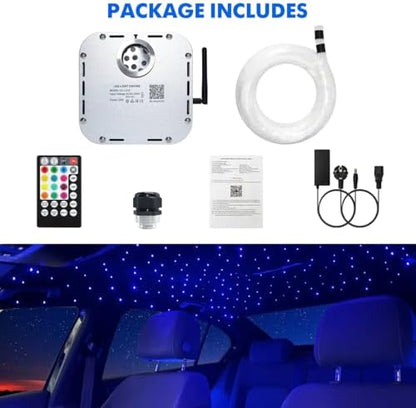 AMKI High Brightness 32W Twinkle 1000pcs Fiber Optic Starlight Headliner Kit 0.03in 13.1ft Fiber Strands RGBW Sound Activated APP Remote Control for Car Home Roof Ceiling Decoration
