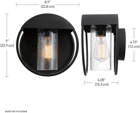 Globe Electric 44388 1-Light Indoor/Outdoor Wall Sconce, Matte Black Finish, Seeded Glass Shade, Weather-Resistant, E26 Base