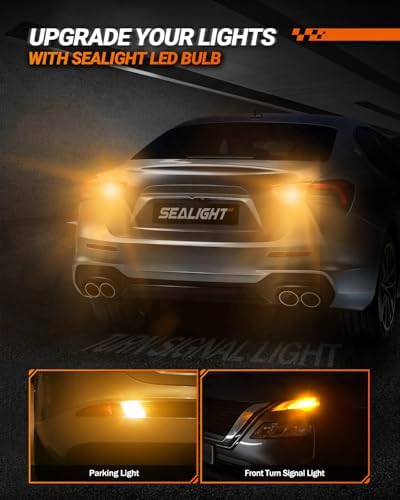 SEALIGHT LED Turn Signal Bulb, 3157 LED Bulbs Amber Yellow, 1000% Brighter 3156 3457A 4057 4157 LED Light for Front Rear Turn Signal Light, Marker Parking Lights, Pack of 2