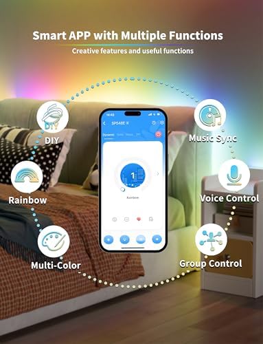 PAUTIX RGB Smart IC COB LED Strip Light 5V USB,Color Chasing UL-Listed Multicolor Flexible Tape LED Strip Light 9.84ft/3m Compatible with Alexa/Google Assistant,for TV,Desk,Monitor DIY Decoration