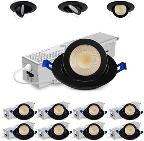 Adetu 2 Inch Black Gimbal LED Recessed Light, 5CCT, 5W=50W, 550LM, 8 Pack