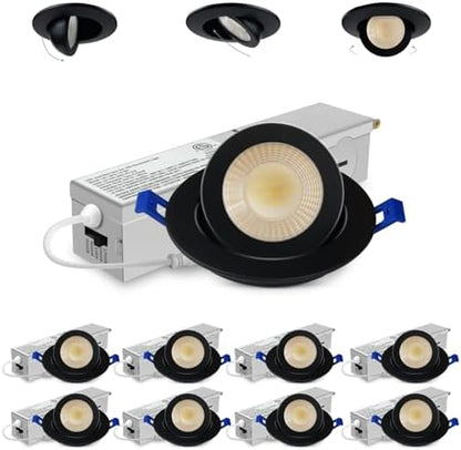 Adetu 2 Inch Black Gimbal LED Recessed Light, 5CCT, 5W=50W, 550LM, 8 Pack