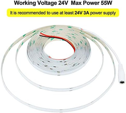 24V COB LED Strip Light Blue 5M/16.4ft 2400LEDs IP20 Not Waterproof