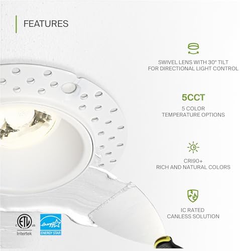 ASD 2 Inch Trimless Gimbal LED Recessed Ceiling Light, Adjustable Directional Downlight with Junction Box, 5CCT 2700K-5000K, 8W 717 Lumens, CRI90+, Anti-Glare, Dimmable, IC & Wet Rated, ETL, 18 Pack