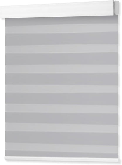 DENFOON Motorized Zebra Blinds, Solar Powered Dual Layer Automatic Shades with Remote Control, Rechargeable Smart Blinds Horizontal Wireless Electric Shades for Windows. Gray， 29 x 72
