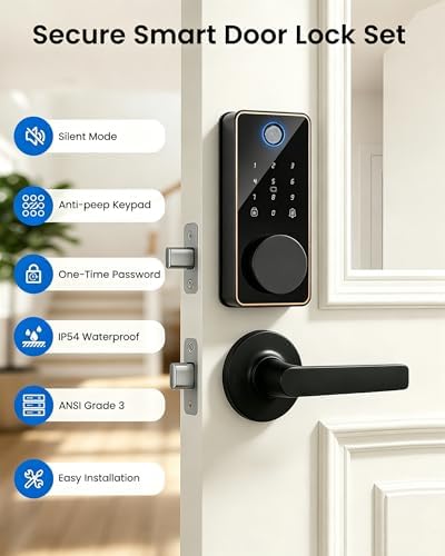 Smart Deadbolt Lock, 5-in-1 Keyless Entry Door Lock App Control, Fingerprint Electronic Touchscreen Keypad, Auto Locking, IP54 Weatherproof, Easy Install Digital Deadbolt for Front Door