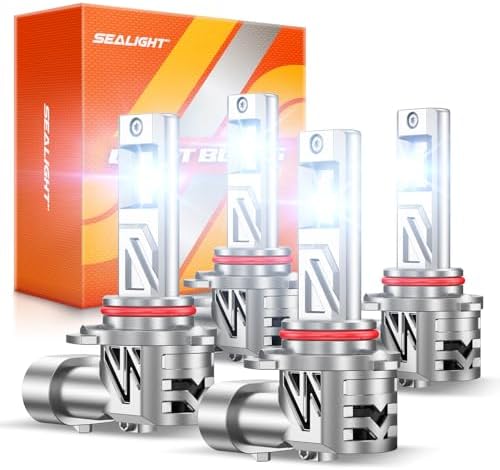 SEALIGHT 9005 9006 LED Bulbs Combo, 12X Brighter 120,000LM Output, 6500K White Canbus Ready, 9005/HB3 9006/HB4 LED Bulbs, IP68 and 80000Hrs Lifespan, 3Mins Installation, 4 Pack