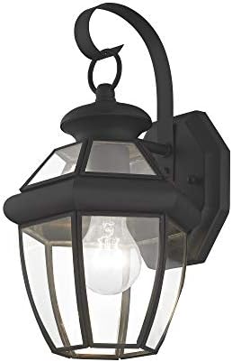 Livex Lighting 2051-04 Monterey 1 Light Outdoor Black Finish Solid Brass Wall Lantern with Clear Beveled Glass