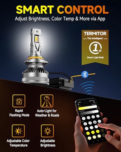 Termitor 9005/HB3 Smart Light Bulbs, Up 20X 0-166,000LM Variable Brightness