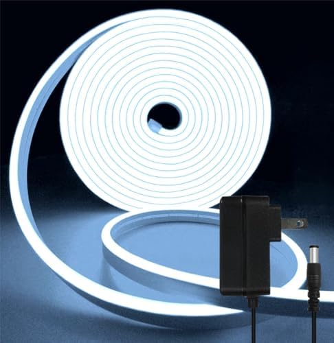 12V Neon Rope Light, 5M White Silicone LED Strip Lights, Waterproof Flexible Dimmable Neon Strip Lights Kit for Bedroom Mirror TV Backlight Wardrobe Monitor Kitchen Cabinet Indoor Outdoor DIY Lighting