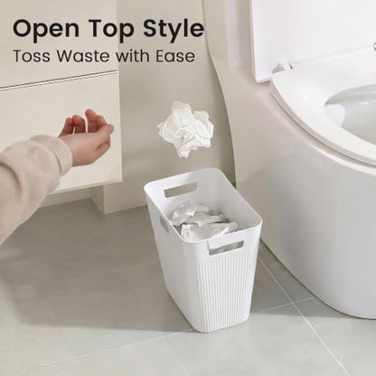 JOYMOOP Slim Trash Can 5-Pack, 2.2 Gallon Plastic Wastebasket for Bathroom, Bedroom, Office, Kitchen with 4 Rolls Bags, White