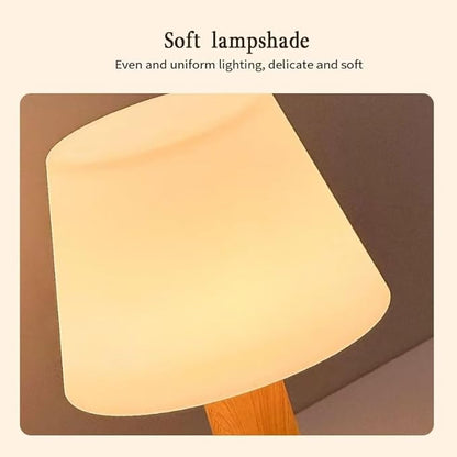 Operated Table Lamp 3000mAh Cordless Rechargeable, Touch Dimmable Desk Lamp, LED Night Light for Patio Camping Restaurant Home, H8.7in, Wood Grain