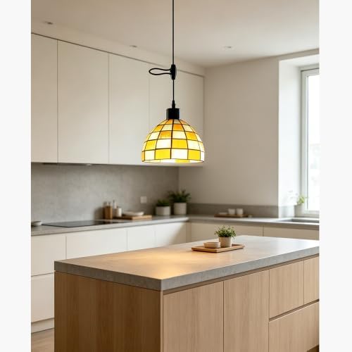 Screw-in Pendant Light Tiffany Style Stained Glass Hanging Lights,Recessed Light Conversion Kit with E26 Screw in Adapter for Dining Room,Bedroom& Kitchen Island Lighting (Tiffany)