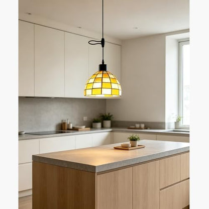 Screw-in Pendant Light Tiffany Style Stained Glass Hanging Lights,Recessed Light Conversion Kit with E26 Screw in Adapter for Dining Room,Bedroom& Kitchen Island Lighting (Tiffany)
