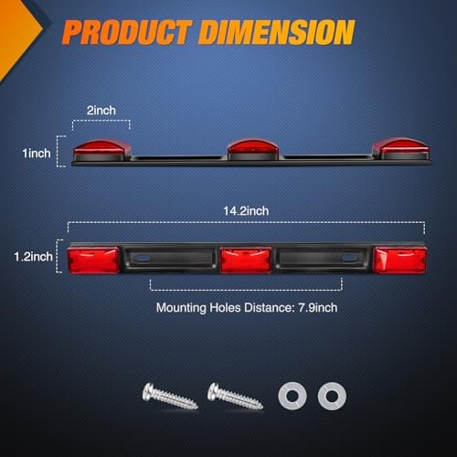Nilight 14.2" 9 LED Trailer Light Bar Red Clearance Marker Rear Lights