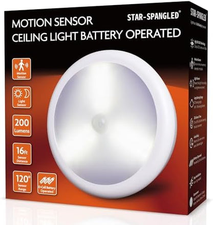 STAR-SPANGLED 6.3” Motion Sensor Ceiling Light Indoor AA/D Battery Operated