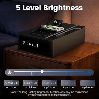 XDeer Smart Biometric Gun Safe for Handgun, 4 Ways Quick Access Fingerprint Gun Safes,Bluetooth App Control, Nightstand Smart Safes Box with Wireless Charging for Phone, Gun Safe Alarm Clock 1pcs
