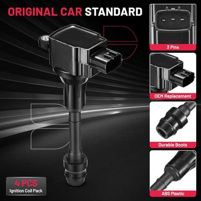 BDFHYK Ignition Coils Pack Compatible with Nissan Altima Sentra X-Trail l4 2.5L Coil for UF350 224488H3 C1398 22448-8H315 22448-8H310 22448-8H300 22448-8H311 1788319 5C1395 Set of 4