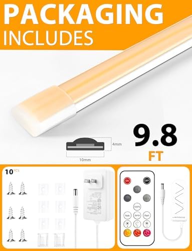 COB LED Strip Lights, Warm White Dimmable Rope with Remote, 9.84ft