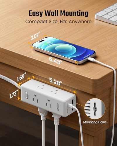 SUPERDANNY 20Ft Extension Cord with Multiple Outlets, Flat Plug Power Strip