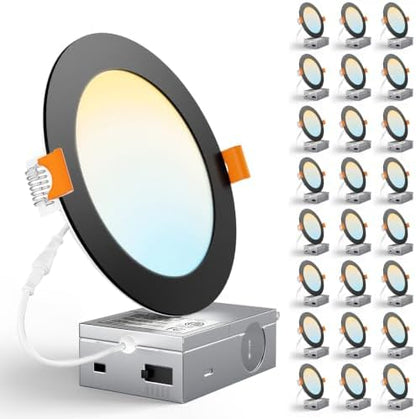 CHARKEE 24 Pack 6 Inch Ultra-Thin 5CCT LED Recessed Ceiling Light,Canless