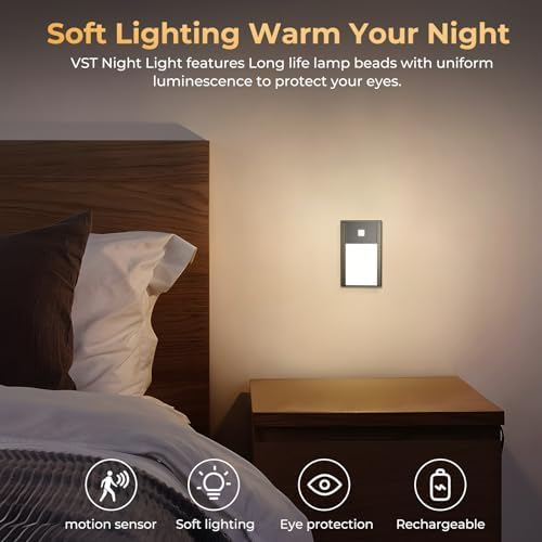 VST Motion Sensor Step Night Light, Rechargeable Battery Powered Led Light with Magnetic Suck Installation for Bedroom Hallway Stair Nursery Kids Room (2.68 inch 3000K 6Pack Black)