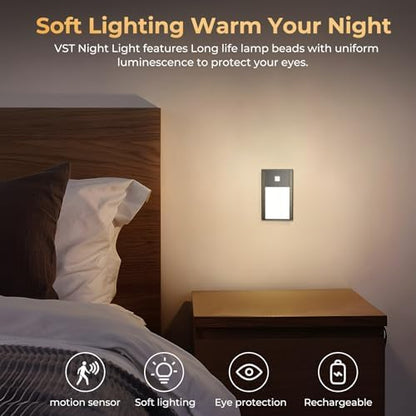 VST Motion Sensor Step Night Light, Rechargeable Battery Powered Led Light with Magnetic Suck Installation for Bedroom Hallway Stair Nursery Kids Room (2.68 inch 3000K 6Pack Black)
