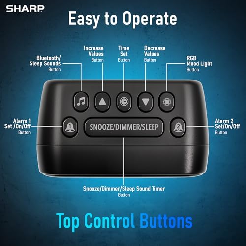 Sharp RGB Alarm Clock with Bluetooth Speaker, Sleep Sounds, Night Light