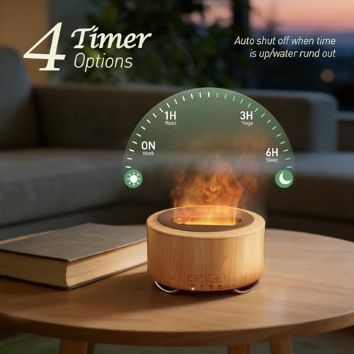 Essential Oil Diffuser for Home: 500ml Fireplace Flame Light