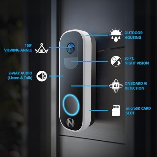 Night Owl 2K Battery Wi-Fi Smart Dual-Powered Video Doorbell - Black