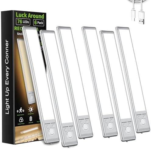 6 Pack Under Cabinet Lighting, 10in Rechargeable Motion Sensor Light Indoor