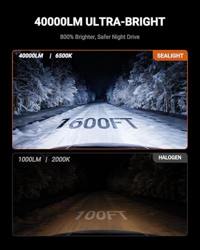 SEALIGHT 9012 Bulbs, 50000LM 900% Brighter HIR2 Powersport Fog Bulbs with Cooling Fan for 60000 Hours Longer Lifespan, IP68 Waterproof, Quick Installation, Pack of 2