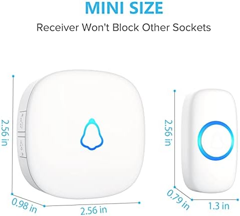 Wireless Doorbell 2 Buttons 2 Receivers, SECRUI Mini Waterproof Door Bell Operating at 1000 Feet, M520+F55 Doorbells with 52 Melodies, 5 Volume Levels & LED Flash