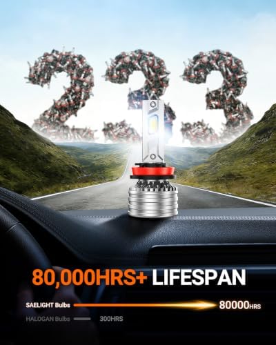 SEALIGHT 9005 H11 Bulbs, 240,000LM 17X Brightness, HB3 H8/H16/H9 6500K Cool White LED Bulbs, IP68 Waterproof 80000Hrs Lifespan, No Flickering, 1Mins Installation, 4 Pack