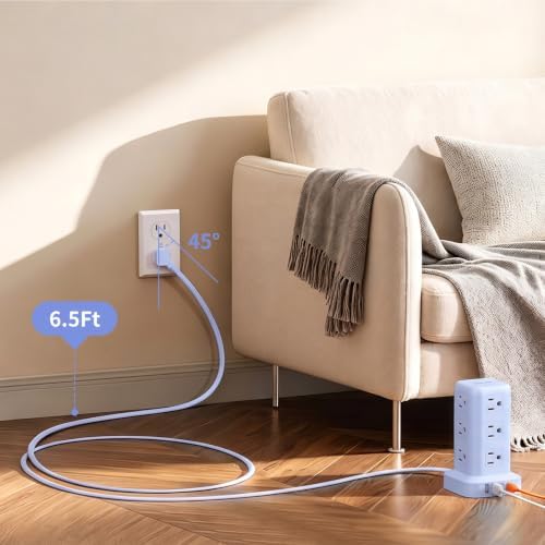 Extension Cord with Multiple Outlets, SMALLRT Power Strip Tower, Outlet Extender with 12 AC Outlets 4 USB, 6.5FT Extension Cord for Home Dorm Room, Office Supplies, Blue