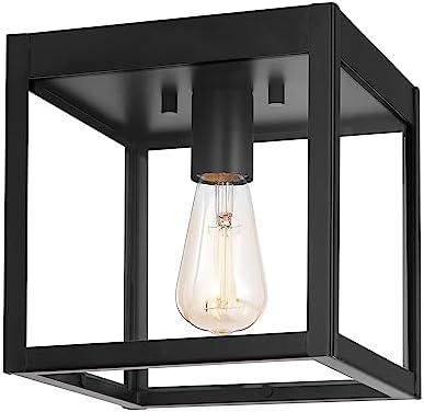 Globe Electric 60000020 1-Light Outdoor Flush Mount Ceiling Light Fixture, Matte Black, Clear Glass Shade, Front Porch Décor Lighting, Weather Resistant